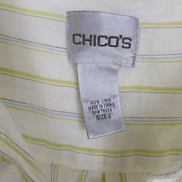 Chico's Ivory and Olive Striped Button Down Shirt - Picture 5 of 5